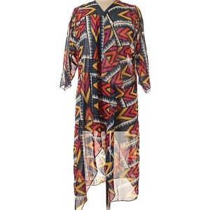 LuLaRoe Shirley Geometric Preppy Orange & Yellow Y2K Retro Boho Kimono Duster